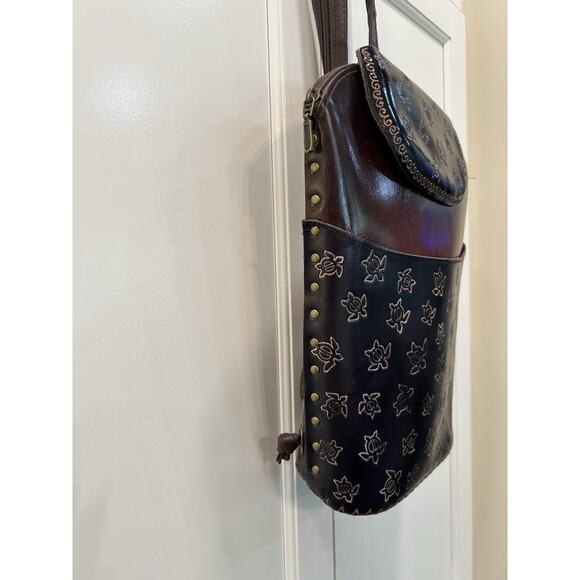 NEW Mexico Brown Turtle Embossed Tooled‎ Leather Women\'s Backpack 13” Purse main image 7
